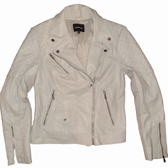 Express Faux Leather Biker Jacket Quilted Gray Medium - Picture 7 of 11